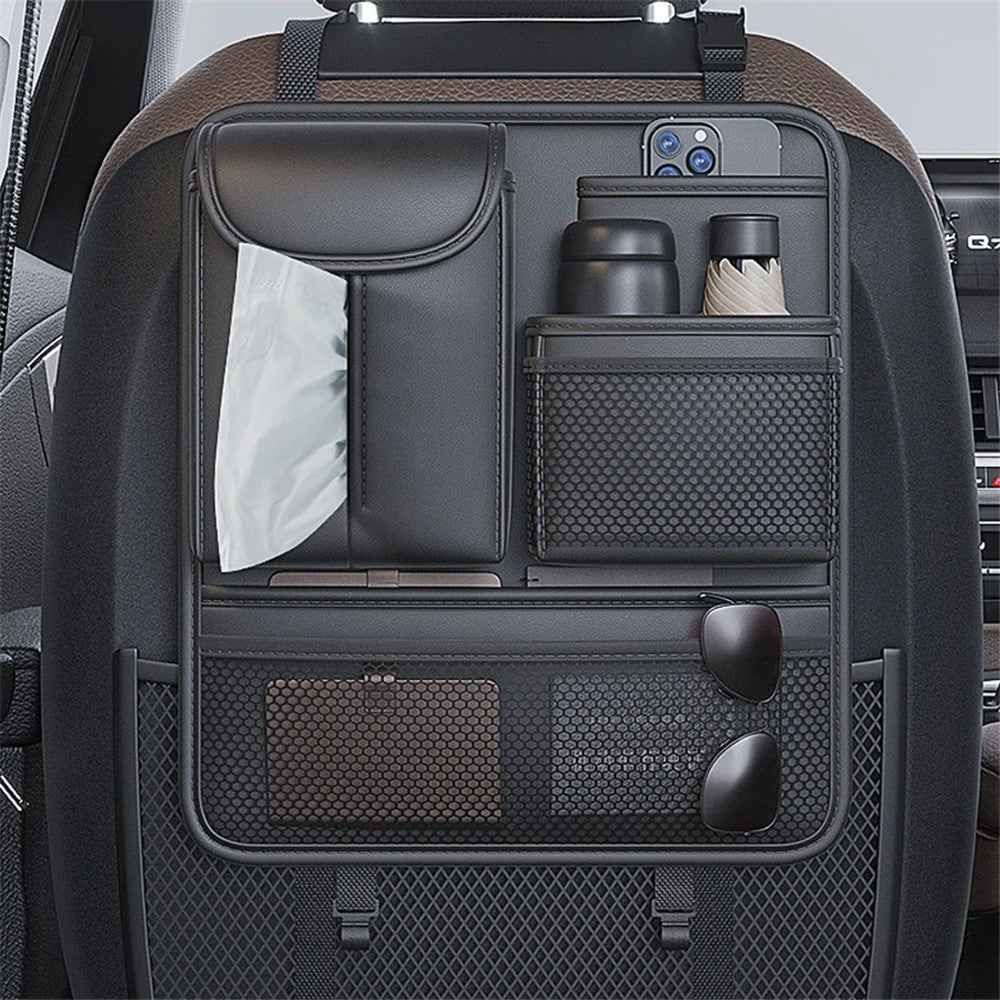 Car Back Seat Organizer Multi Pockets Hanging Leather Waterproof Storage Bag for Holding Phone Tablet Drink Sundries - Green