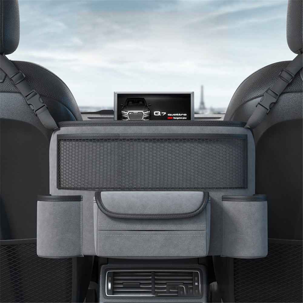 AUTOCOLOR Car Middle Seat Organizer Vehicle Central Control Handbag Water Bottle Storage Bag - Black  /  Grey