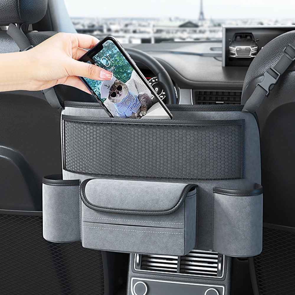 AUTOCOLOR Car Middle Seat Organizer Vehicle Central Control Handbag Water Bottle Storage Bag - Black