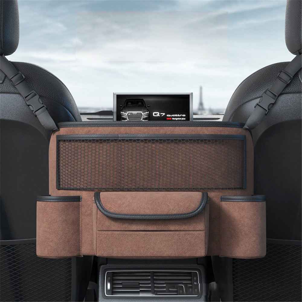 AUTOCOLOR Car Middle Seat Organizer Vehicle Central Control Handbag Water Bottle Storage Bag - Brown