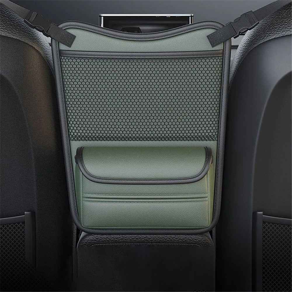 Leather Car Middle Seat Organizer Waterproof Car Central Control Phone Sundries Storage Bag - Green
