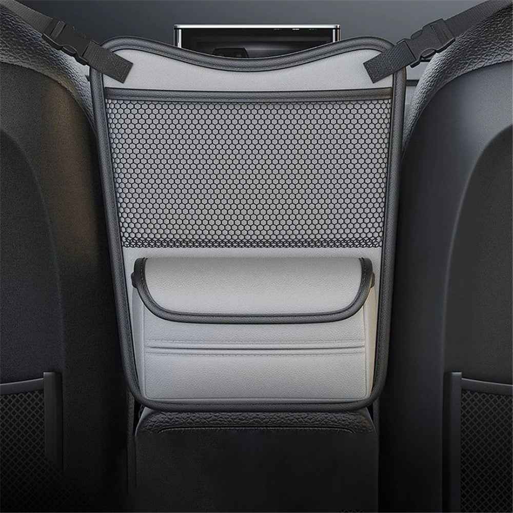 Leather Car Middle Seat Organizer Waterproof Car Central Control Phone Sundries Storage Bag - Grey