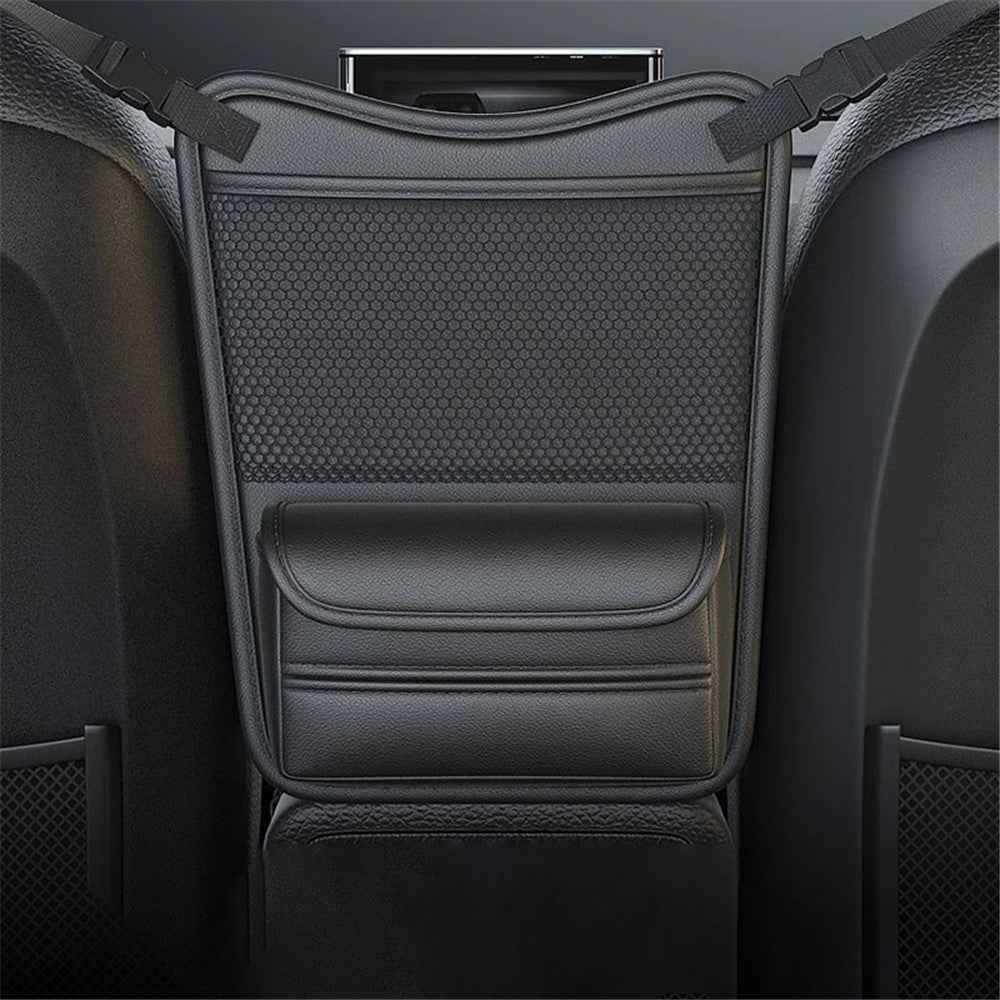 Leather Car Middle Seat Organizer Waterproof Car Central Control Phone Sundries Storage Bag - Black