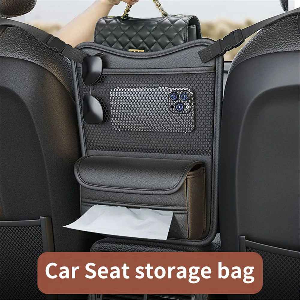 Leather Car Middle Seat Organizer Waterproof Car Central Control Phone Sundries Storage Bag - Black