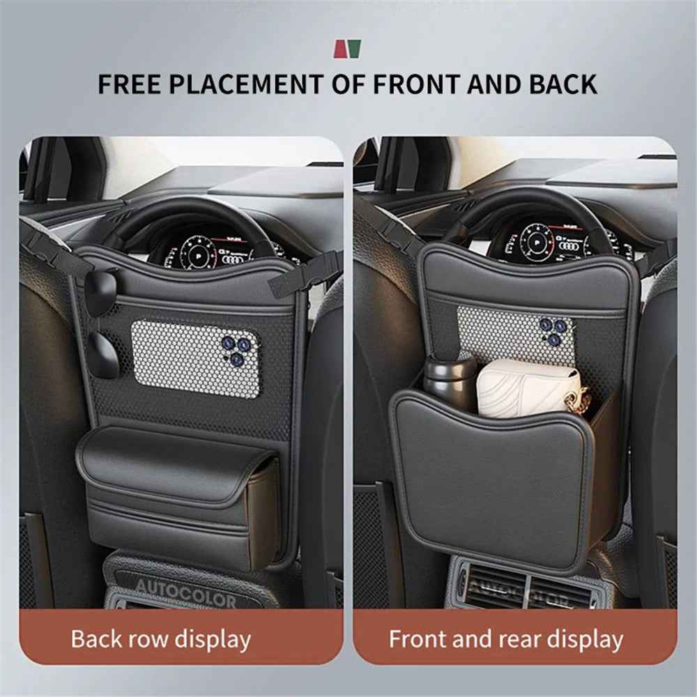 Leather Car Middle Seat Organizer Waterproof Car Central Control Phone Sundries Storage Bag - Black