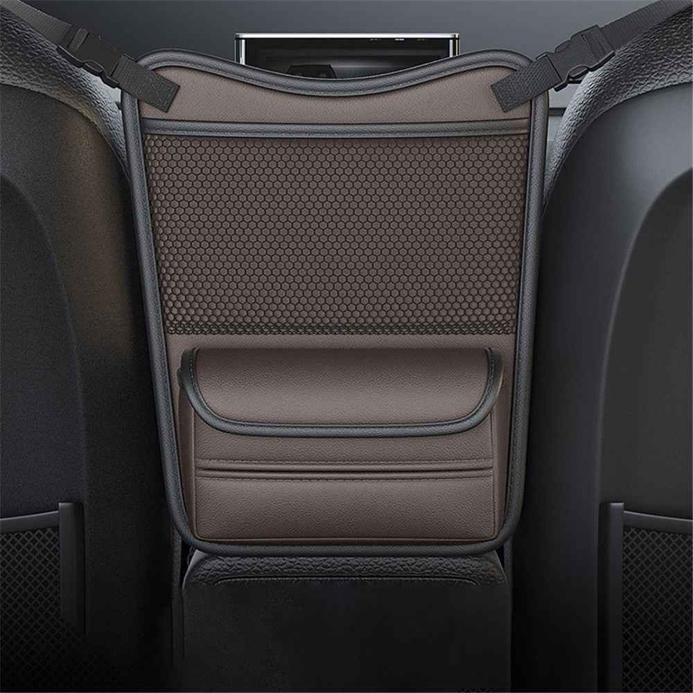Leather Car Middle Seat Organizer Waterproof Car Central Control Phone Sundries Storage Bag - Brown