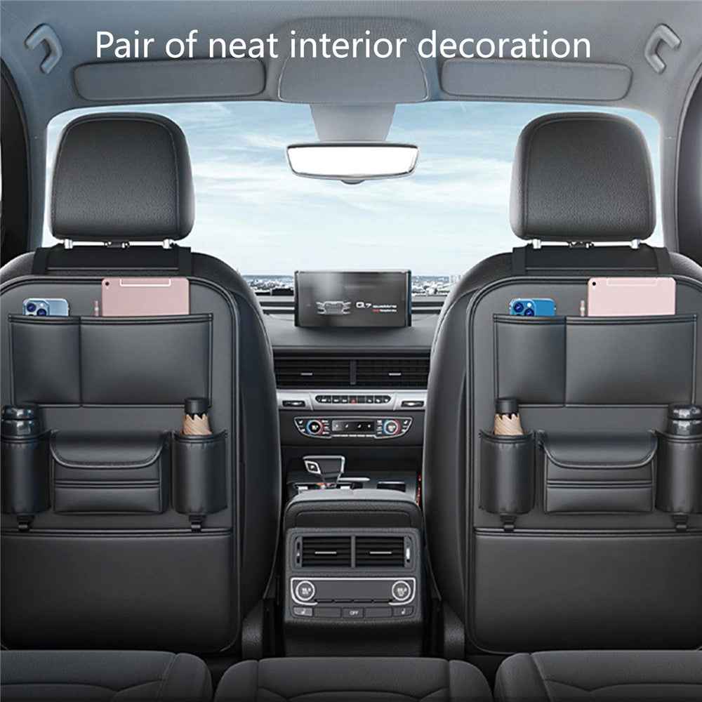 AUTOCOLOR Waterproof Leather Car Seat Back Storage Bag Tissue Cup Holder Organizer with Hook