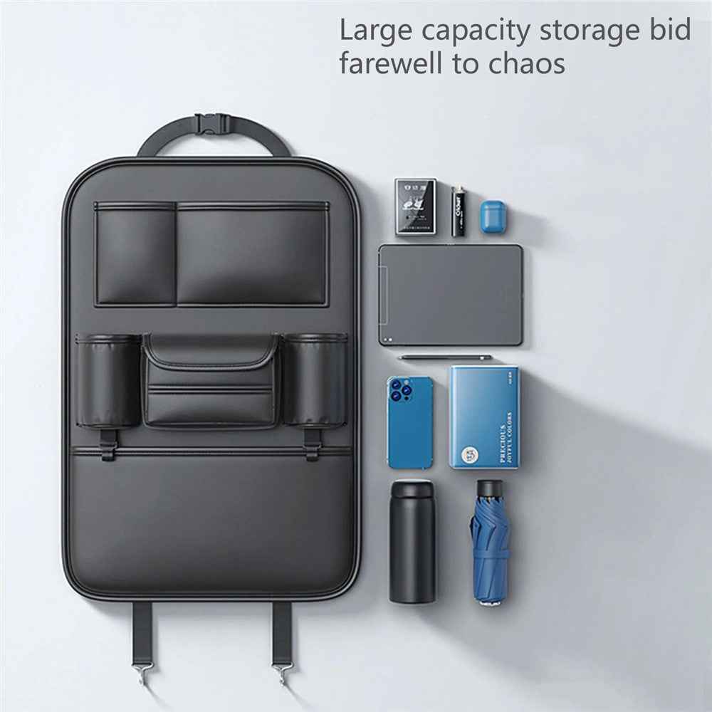 AUTOCOLOR Waterproof Leather Car Seat Back Storage Bag Tissue Cup Holder Organizer with Hook