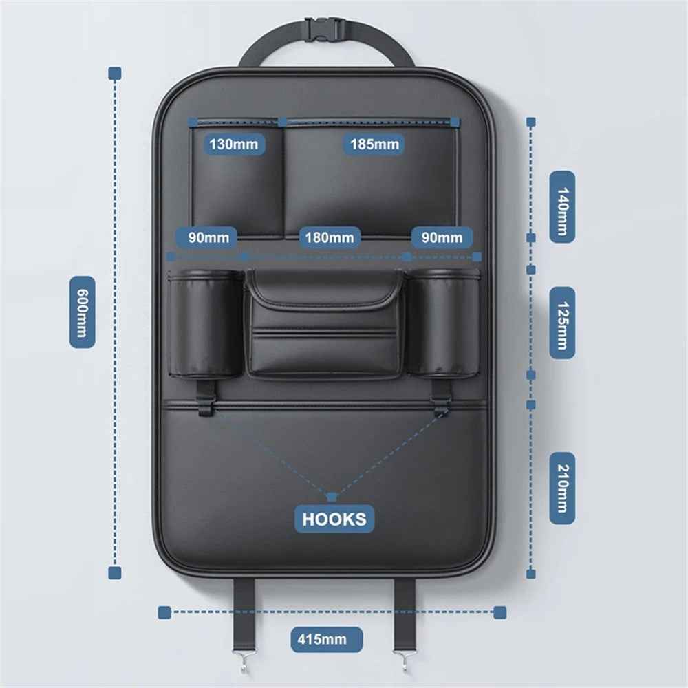 AUTOCOLOR Waterproof Leather Car Seat Back Storage Bag Tissue Cup Holder Organizer with Hook