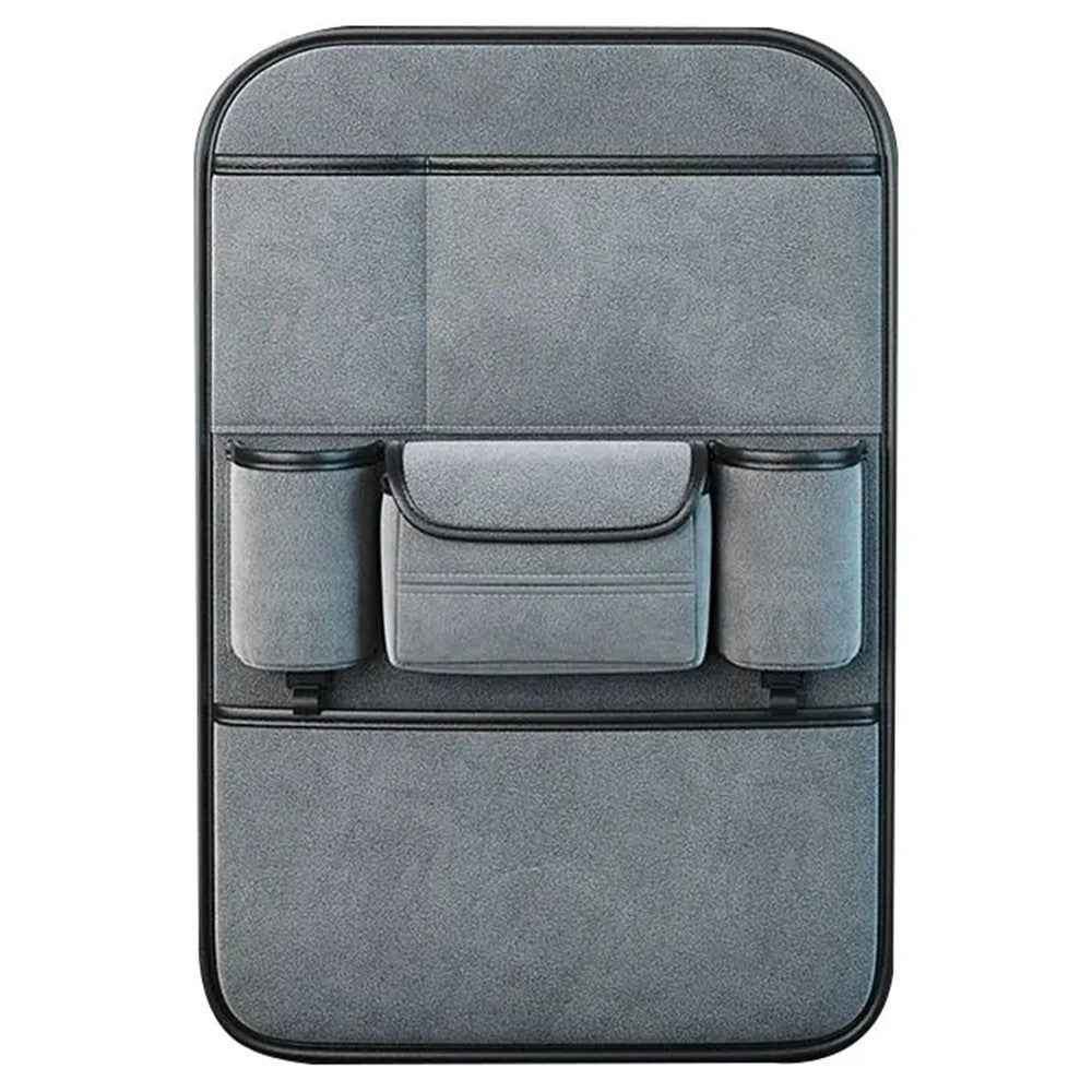 AUTOCOLOR Suede Car Seat Back Organizer Tissue Cup Holder Multi-Pocket Storage Bag with Hook - Grey