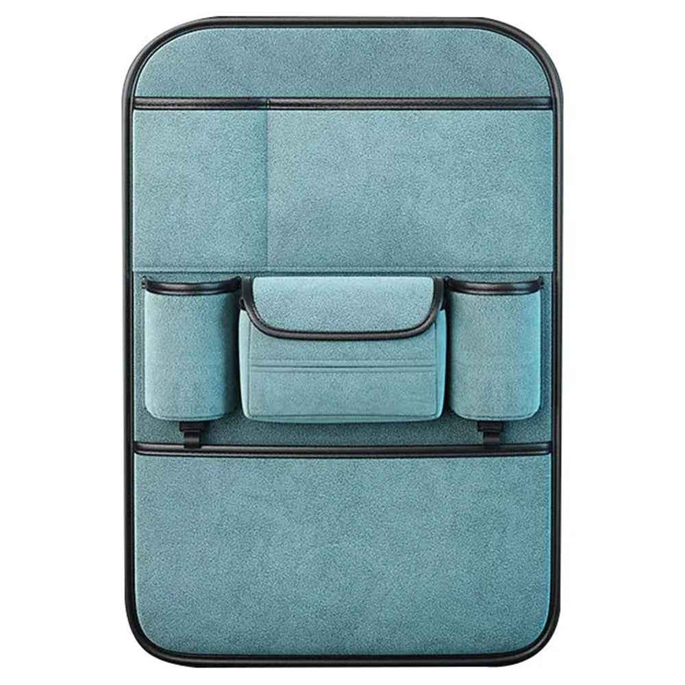 AUTOCOLOR Suede Car Seat Back Organizer Tissue Cup Holder Multi-Pocket Storage Bag with Hook - Cyan