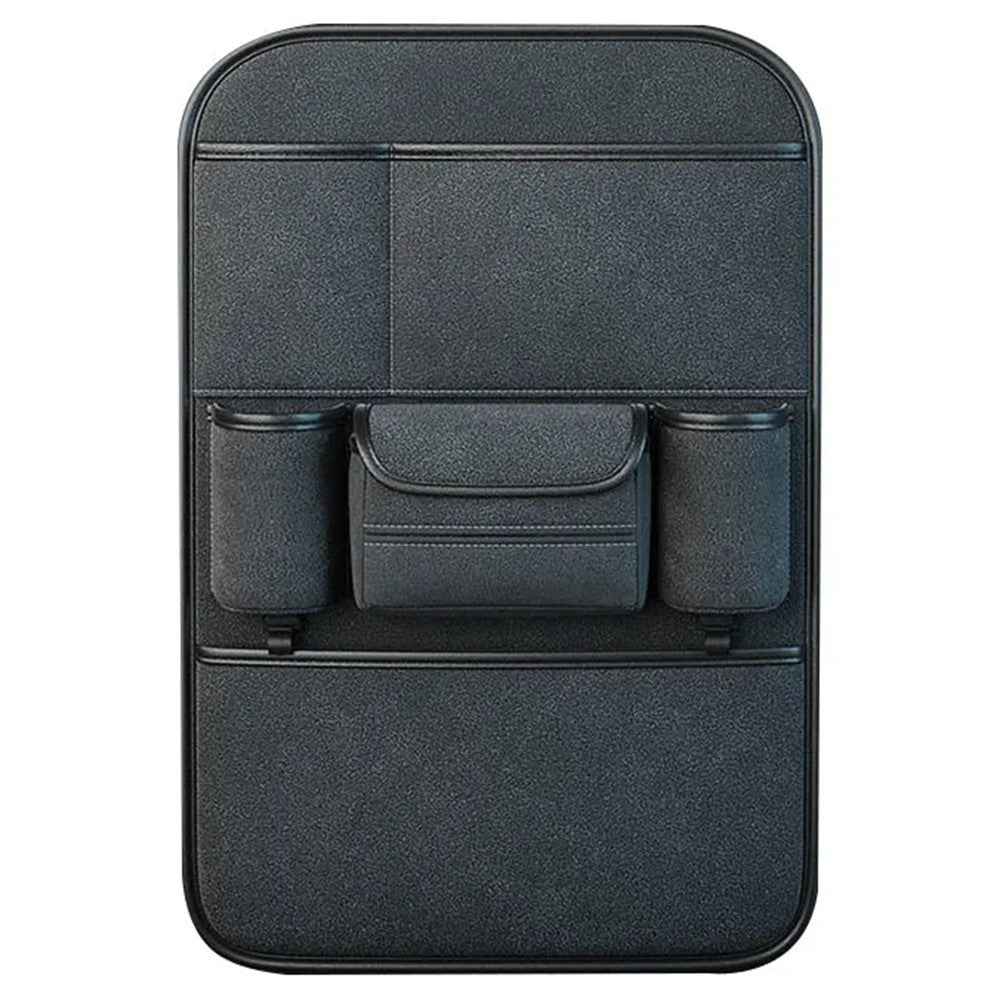AUTOCOLOR Suede Car Seat Back Organizer Tissue Cup Holder Multi-Pocket Storage Bag with Hook - Black
