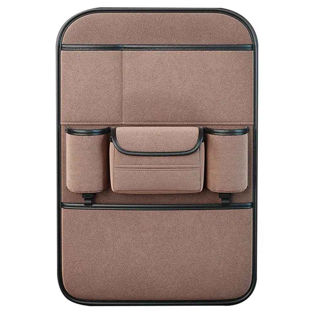 AUTOCOLOR Suede Car Seat Back Organizer Tissue Cup Holder Multi-Pocket Storage Bag with Hook - Brown