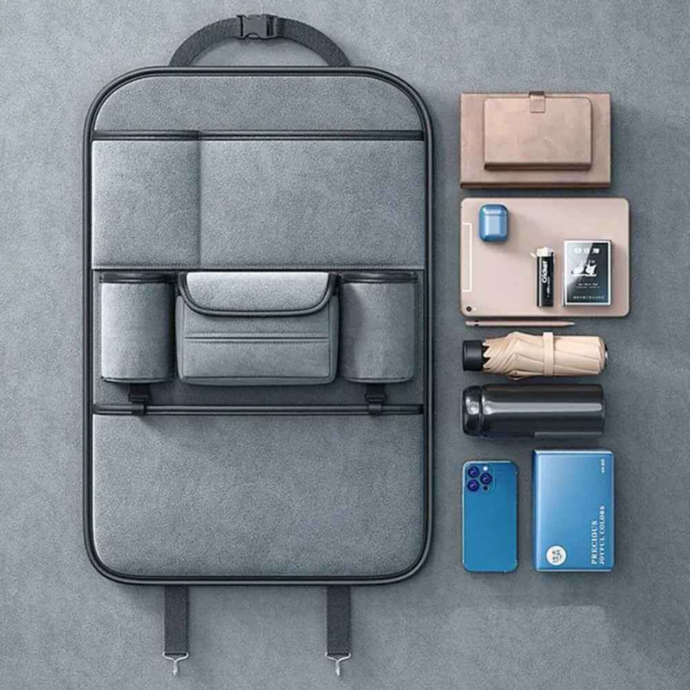 AUTOCOLOR Suede Car Seat Back Organizer Tissue Cup Holder Multi-Pocket Storage Bag with Hook - Brown