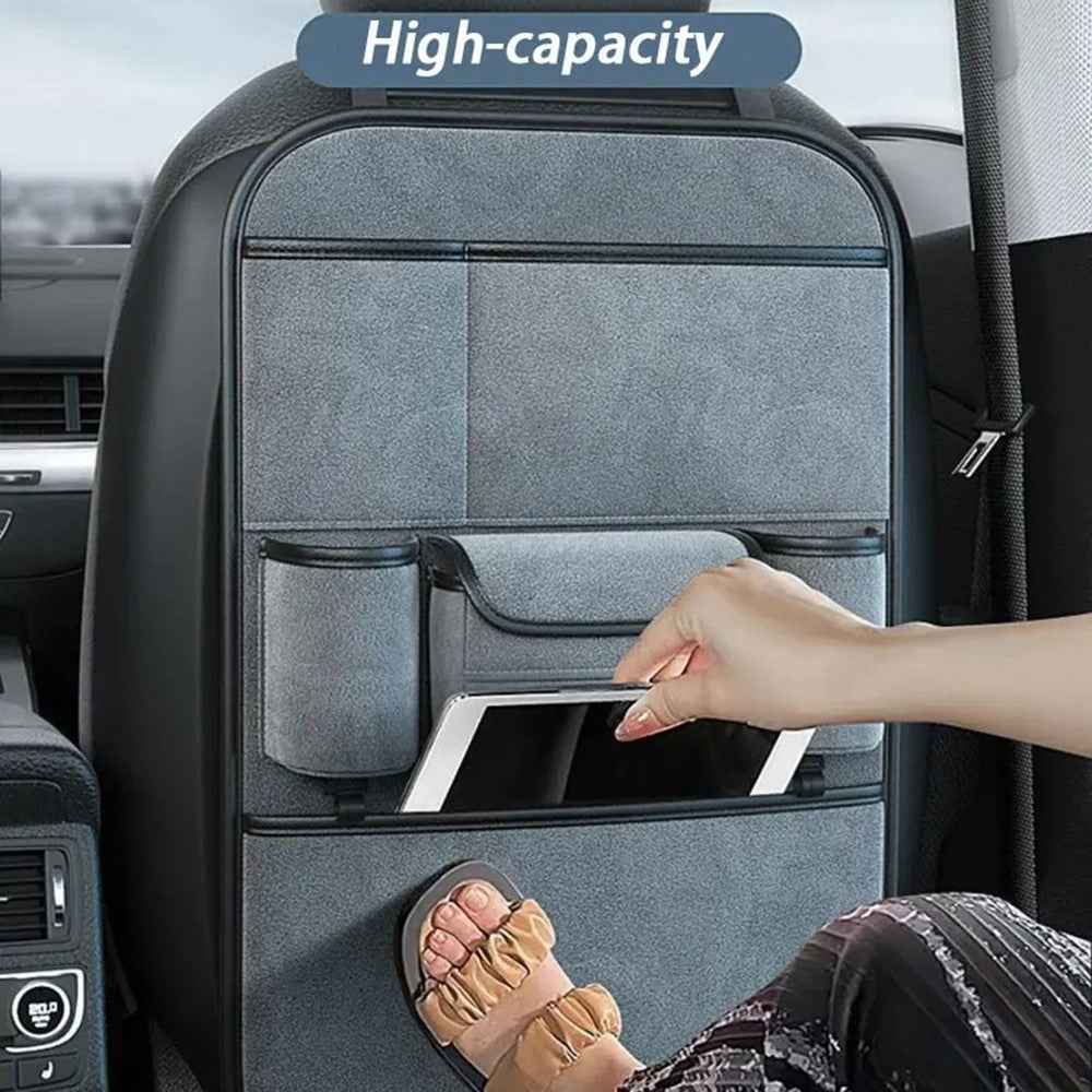 AUTOCOLOR Suede Car Seat Back Organizer Tissue Cup Holder Multi-Pocket Storage Bag with Hook - Brown