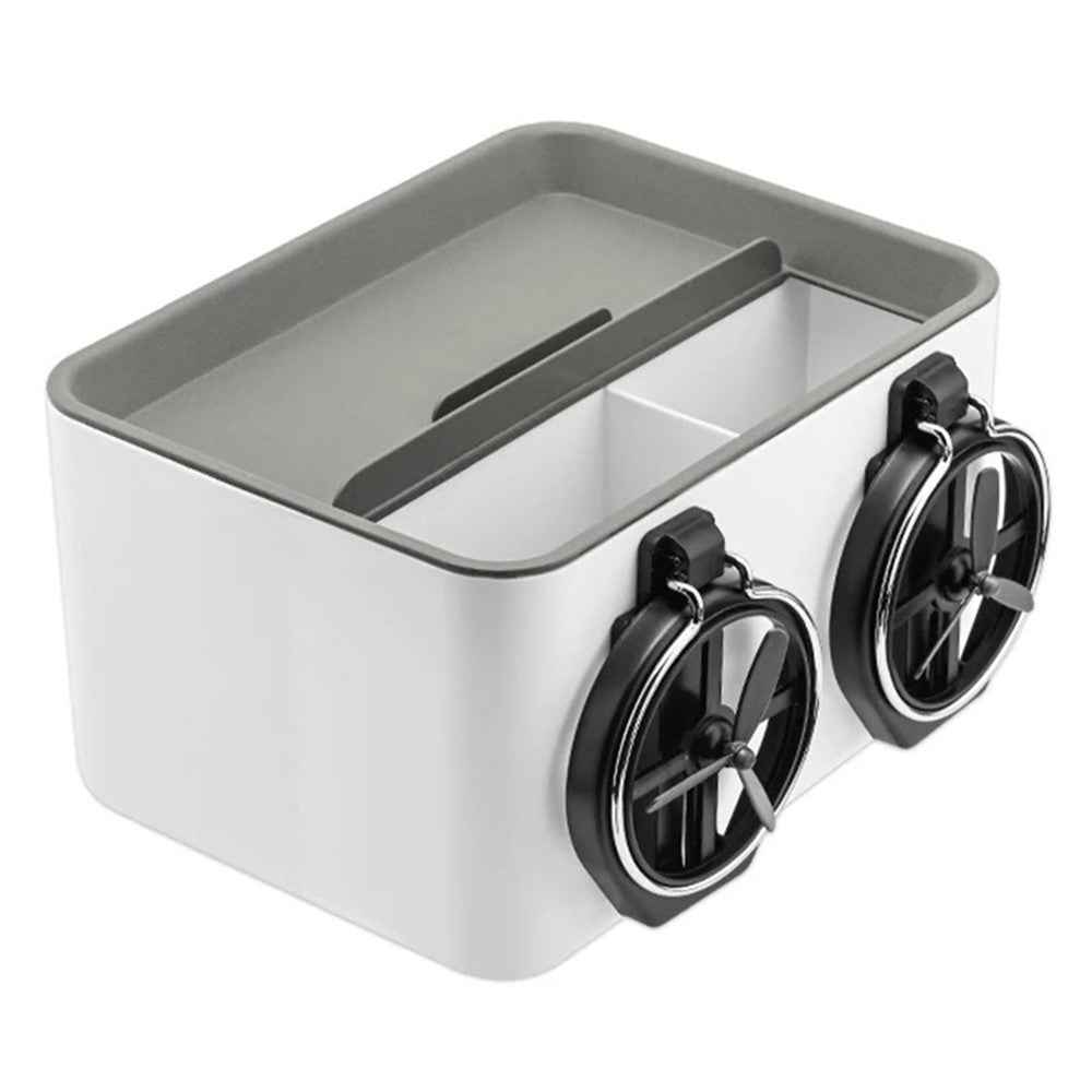 BY-1139 Vehicle Tissue Box Car Armrest Box ABS Sundries Storage Box with 2 Bottle Holder - Grey+White