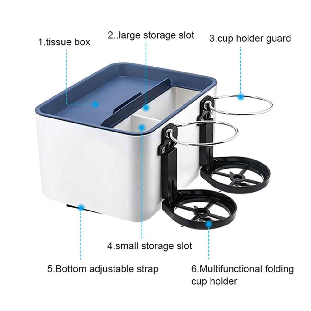 BY-1139 Vehicle Tissue Box Car Armrest Box ABS Sundries Storage Box with 2 Bottle Holder - Grey+White