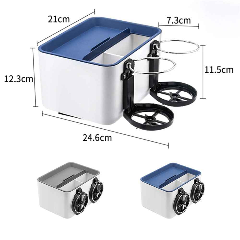 BY-1139 Vehicle Tissue Box Car Armrest Box ABS Sundries Storage Box with 2 Bottle Holder - Grey+White