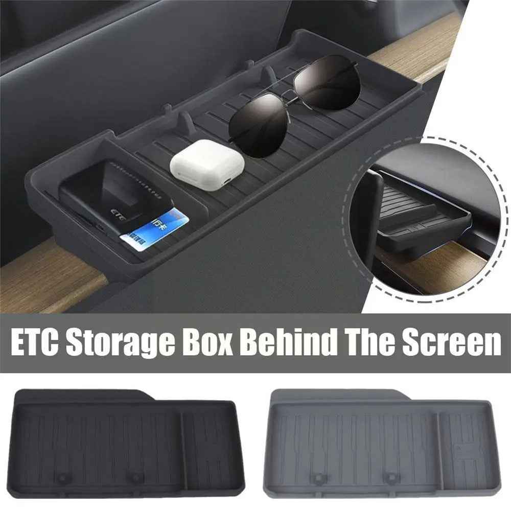 TSL806 For Model Y  /  3 Silicone Car ETC Behind Screen Storage Box Tray - Black