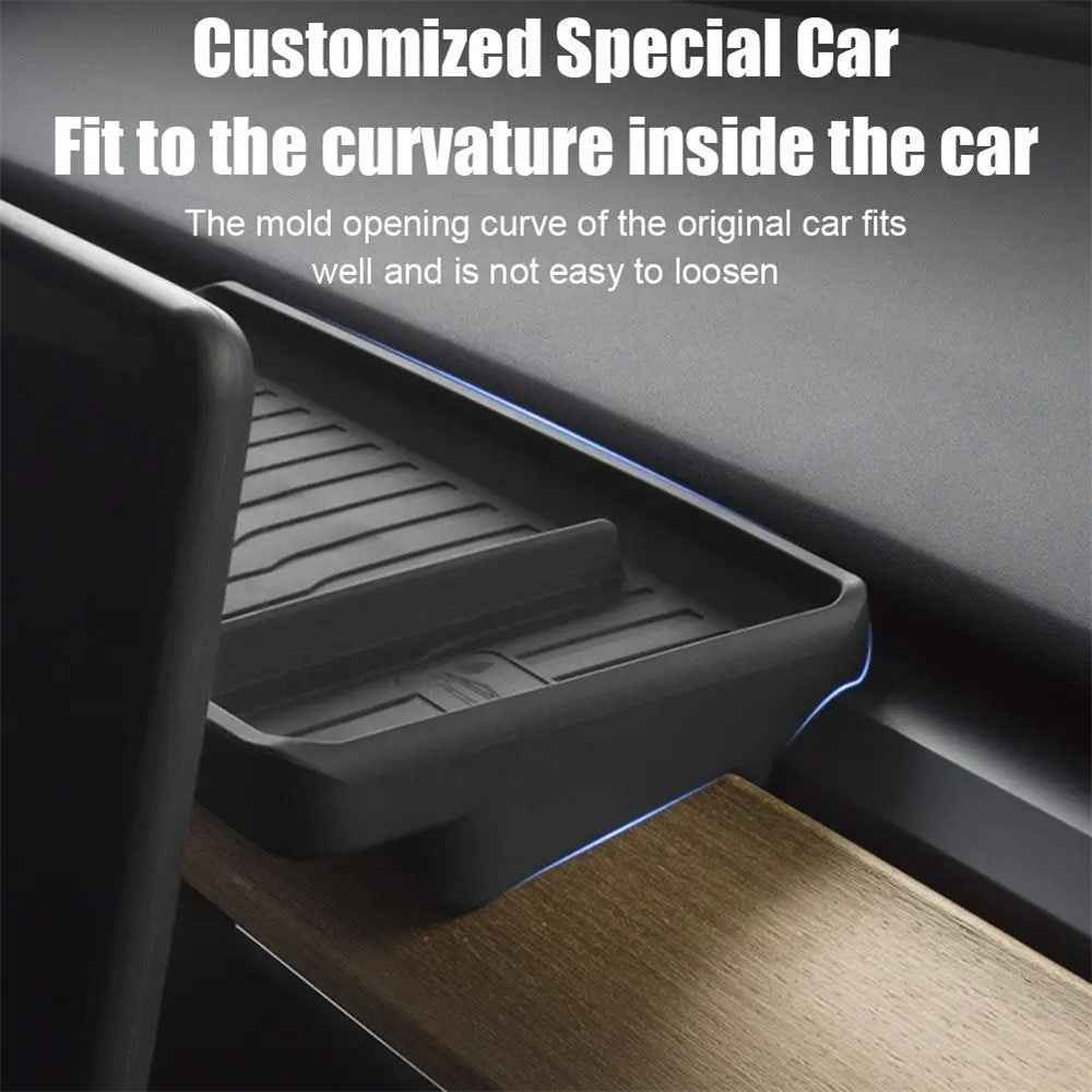 TSL806 For Model Y  /  3 Silicone Car ETC Behind Screen Storage Box Tray - Black