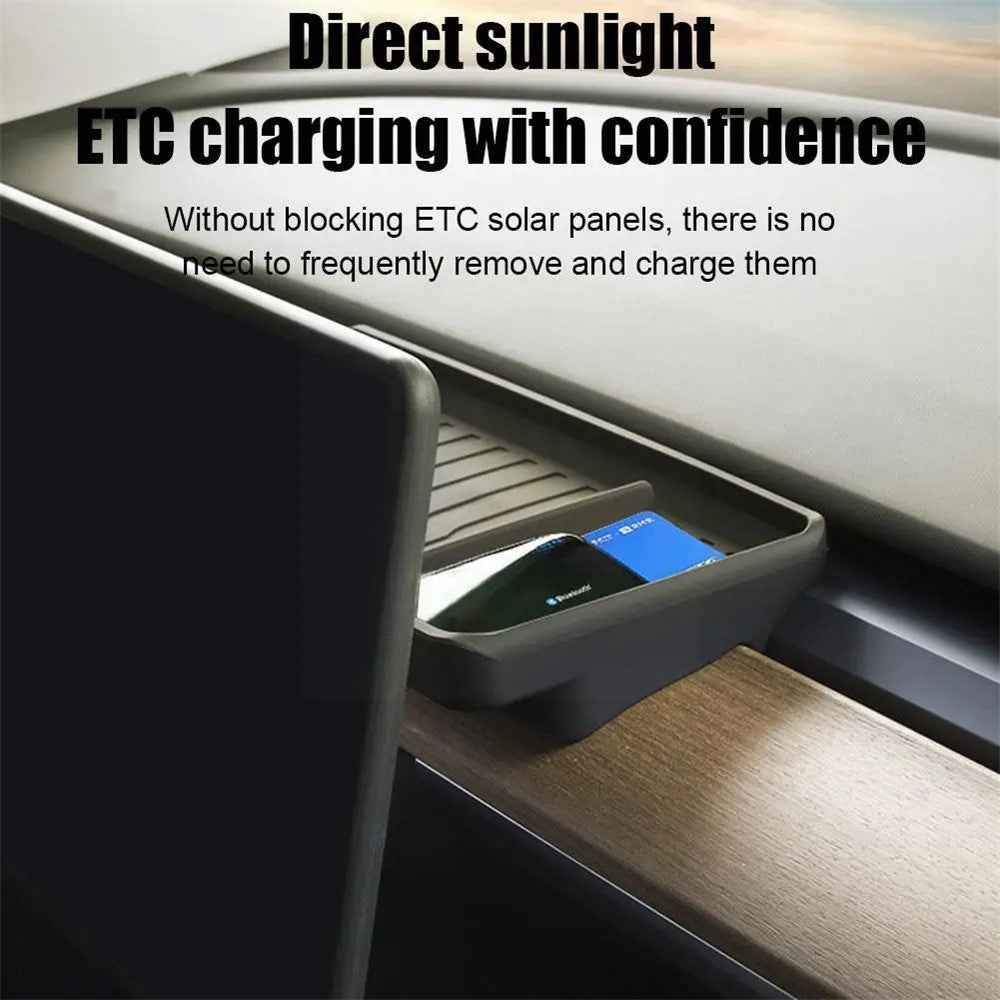 TSL806 For Model Y  /  3 Silicone Car ETC Behind Screen Storage Box Tray - Grey