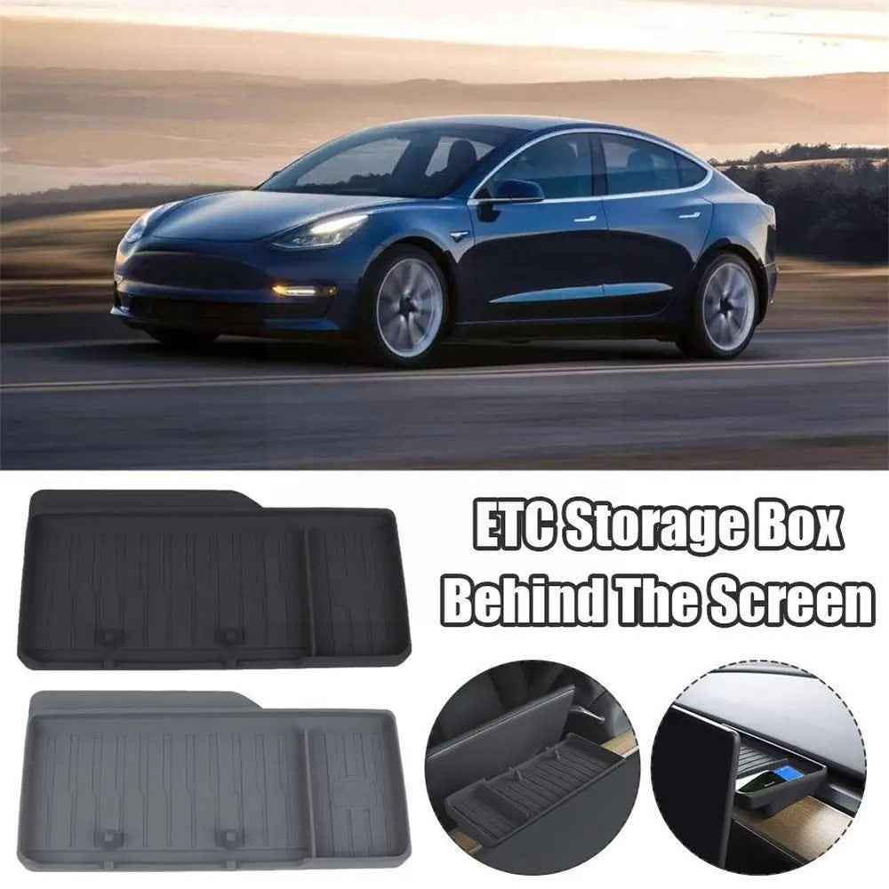 TSL806 For Model Y  /  3 Silicone Car ETC Behind Screen Storage Box Tray - Grey