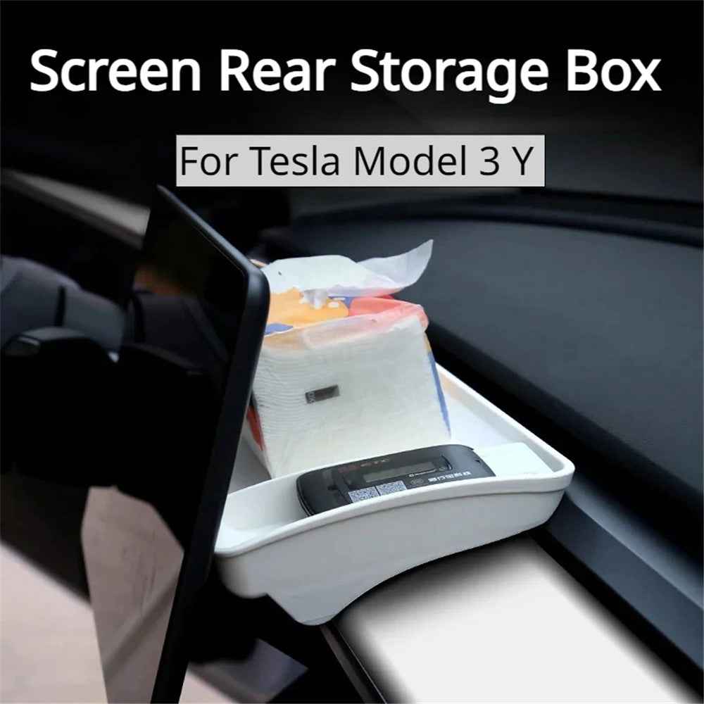 TSL248 For Model Y / 3 TPE Box Car Behind Screen ETC Storage Tray - White