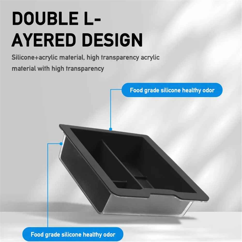 ALZH005 2Pcs / Set For Model Y / 3 Car Center Console Storage Box - Black / Front / No Baffle