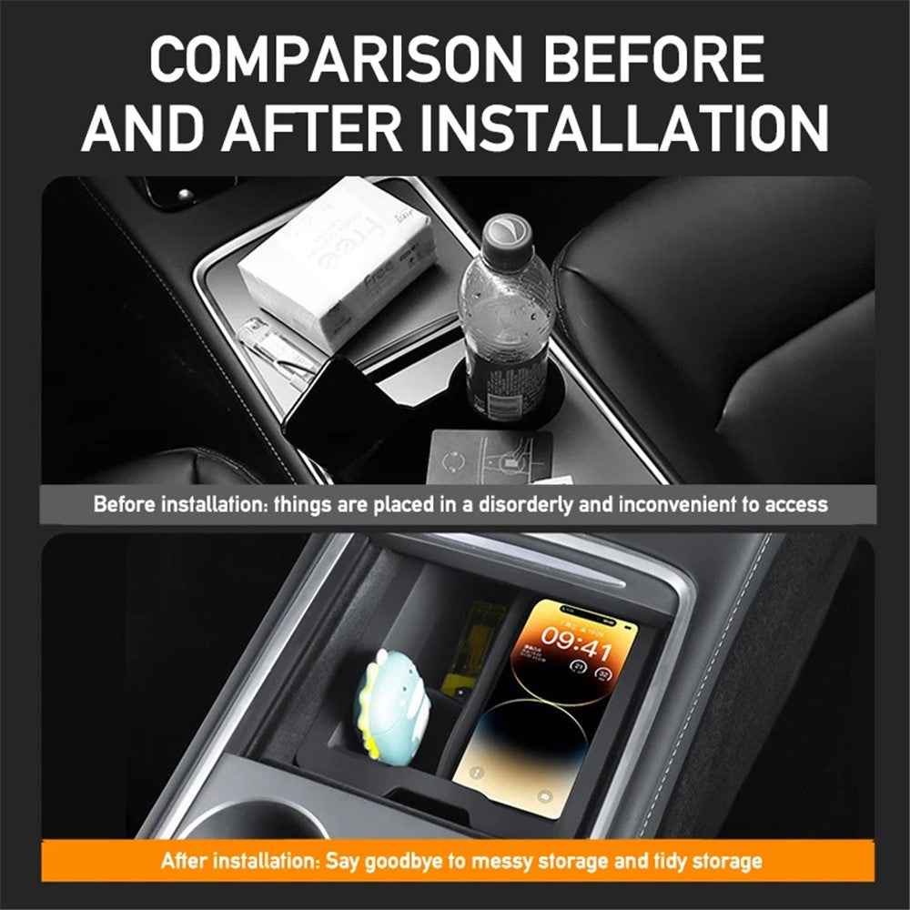 ALZH005 2Pcs / Set For Model Y / 3 Car Center Console Storage Box - Black / Back / No Baffle
