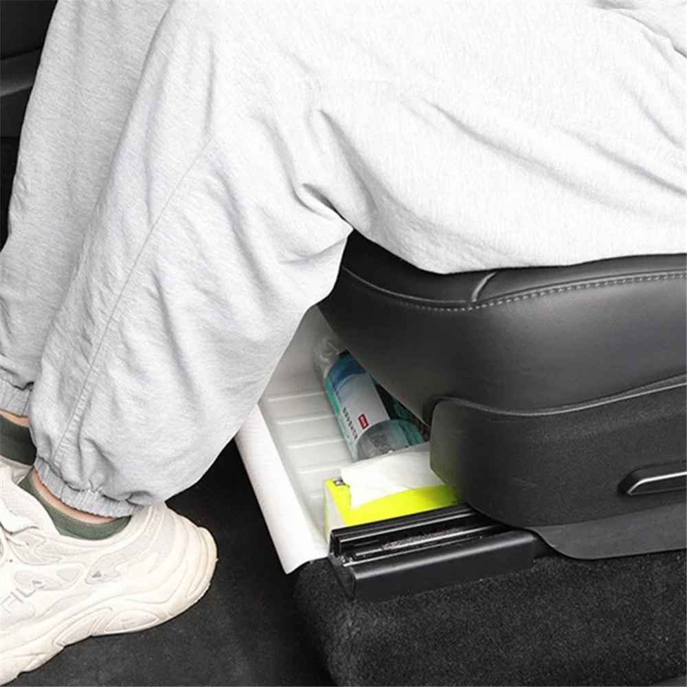 TSL521 For Tesla Model Y Under Seat Drawer TPE Hidden Storage Box, No Lid - Black