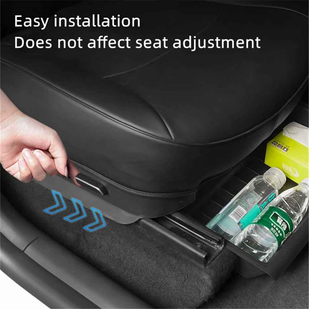 TSL521 For Tesla Model Y Under Seat Drawer TPE Hidden Storage Box, No Lid - White