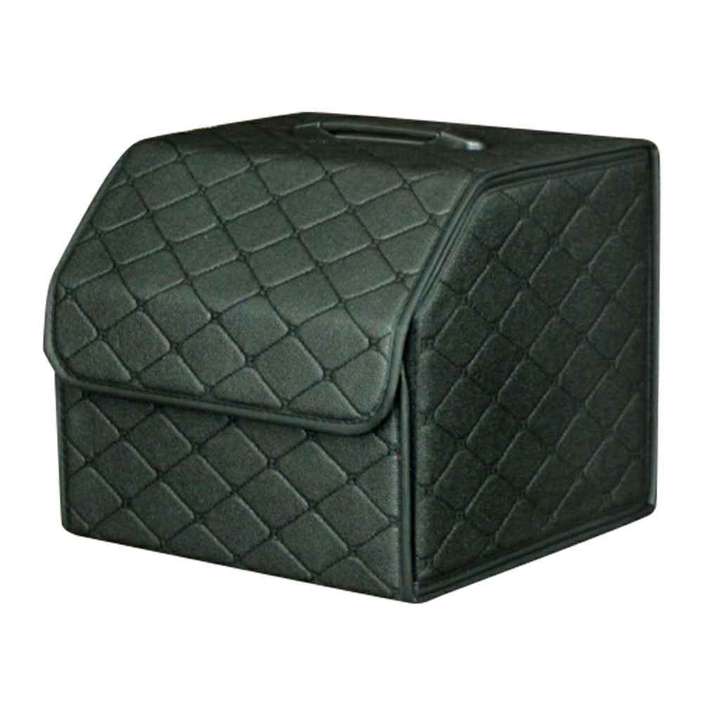 10006 Foldable Car Trunk Organizer Container Leather Storage Box, Small Size - Black+Black Line