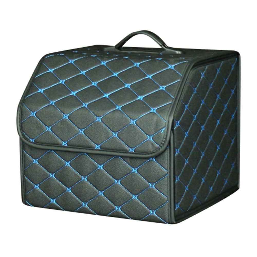 10006 Foldable Car Trunk Organizer Container Leather Storage Box, Small Size - Black+Blue Line