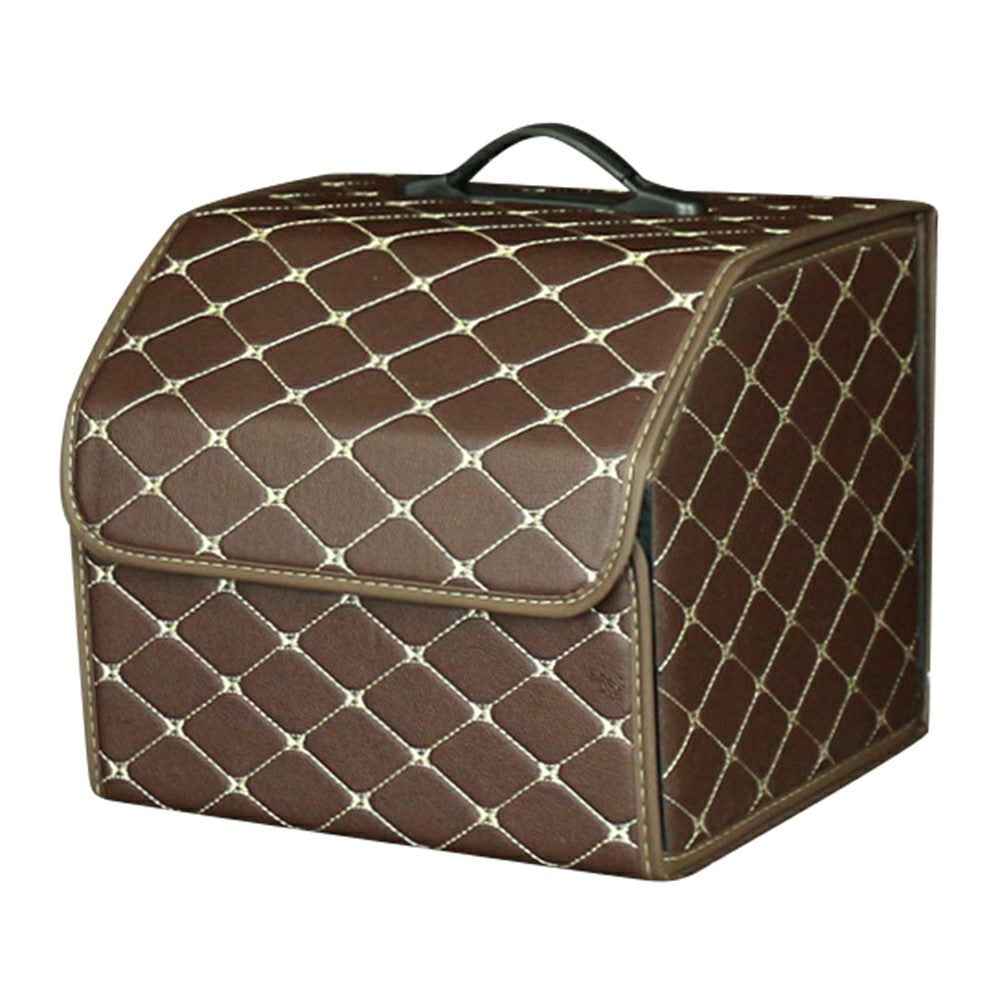 10006 Foldable Car Trunk Organizer Container Leather Storage Box, Small Size - Coffee+Beige Line