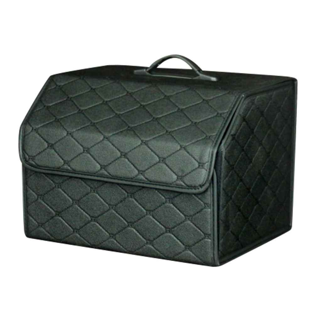 10006 Car Trunk Stuff Organizing Container Foldable Leather Storage Box, Medium Size - Black+Black Line