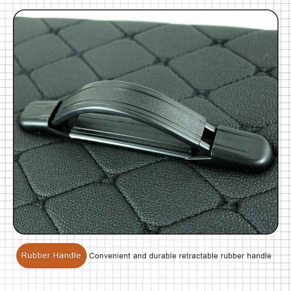 10006 Car Trunk Stuff Organizing Container Foldable Leather Storage Box, Medium Size - Black+Black Line
