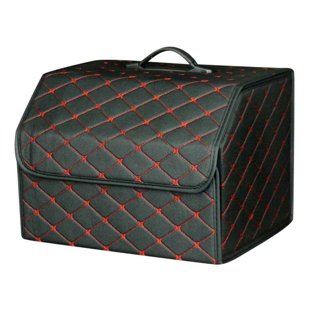 10006 Car Trunk Stuff Organizing Container Foldable Leather Storage Box, Medium Size - Black+Red Line