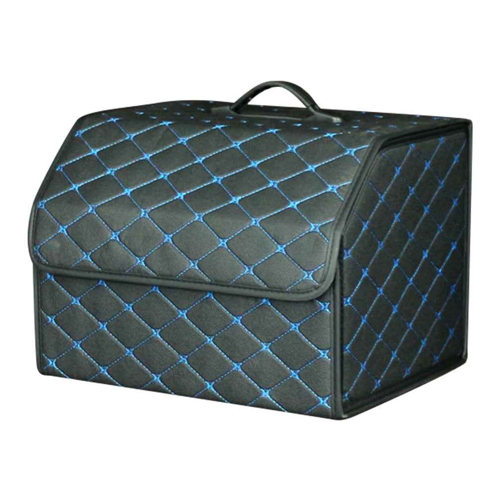 10006 Car Trunk Stuff Organizing Container Foldable Leather Storage Box, Medium Size - Black+Blue Line