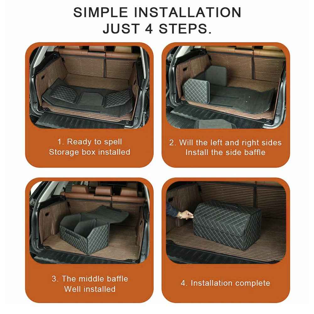 10006 Car Trunk Stuff Organizing Container Foldable Leather Storage Box, Medium Size - Black+Blue Line