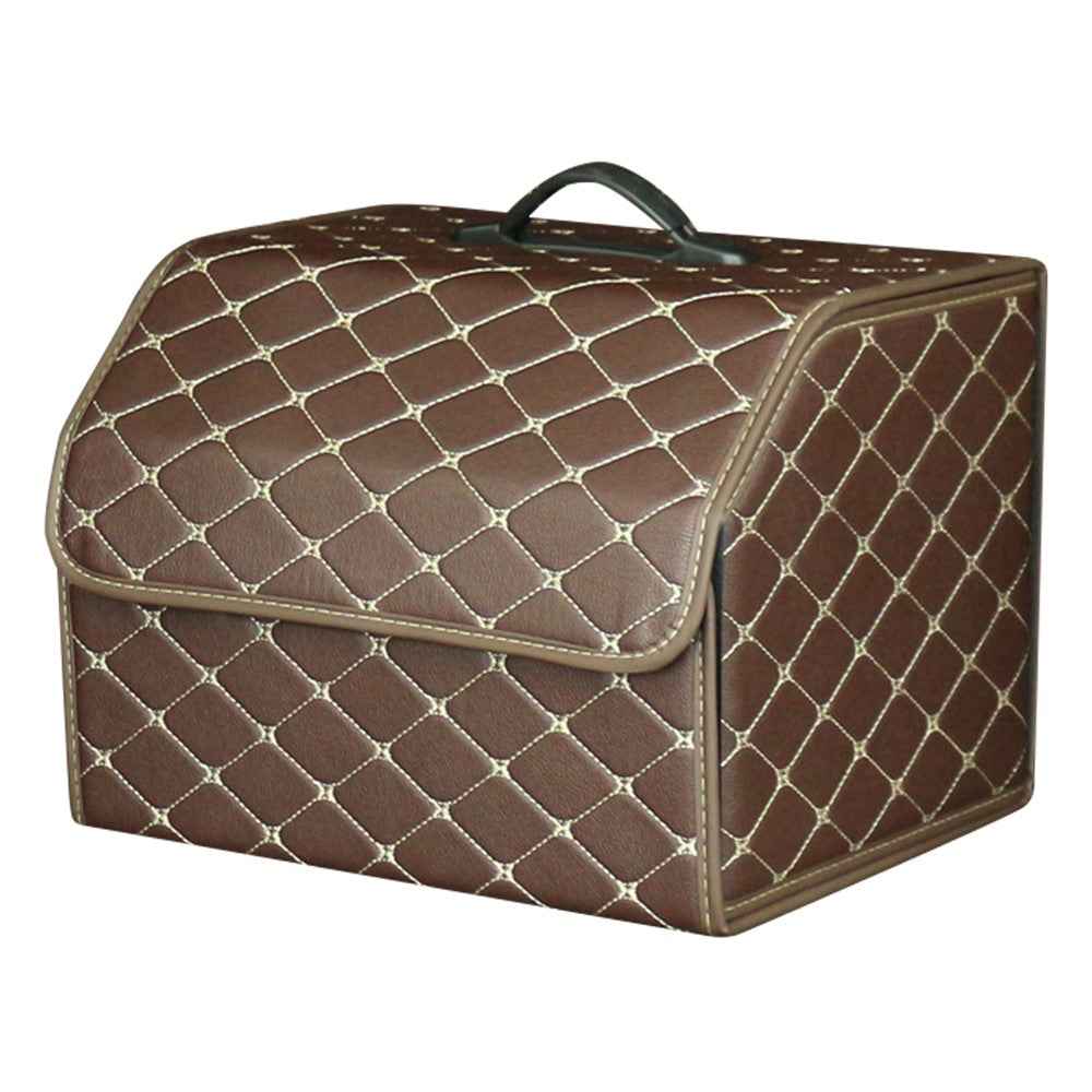 10006 Car Trunk Stuff Organizing Container Foldable Leather Storage Box, Medium Size - Coffee+Beige Line