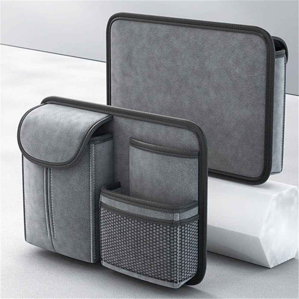 Sheepskin Leather Car Seat Back Organizer Tissue Holder Multi-function Storage Bag - Grey