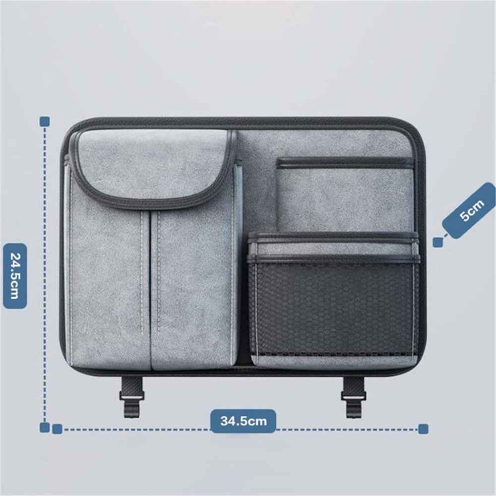 Sheepskin Leather Car Seat Back Organizer Tissue Holder Multi-function Storage Bag - Black