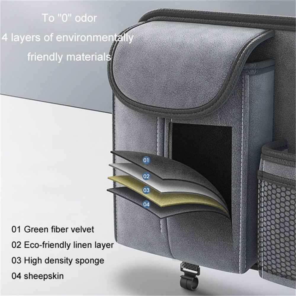 Sheepskin Leather Car Seat Back Organizer Tissue Holder Multi-function Storage Bag - Cyan