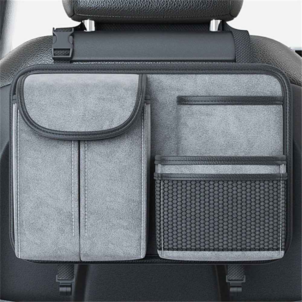 Sheepskin Leather Car Seat Back Organizer Tissue Holder Multi-function Storage Bag - Cyan