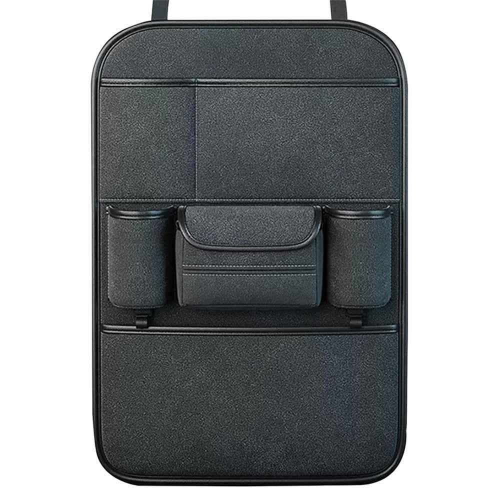 Car Seat Back Storage Bag Sheepskin Leather Hanging Organizer Tissue Holder - Black