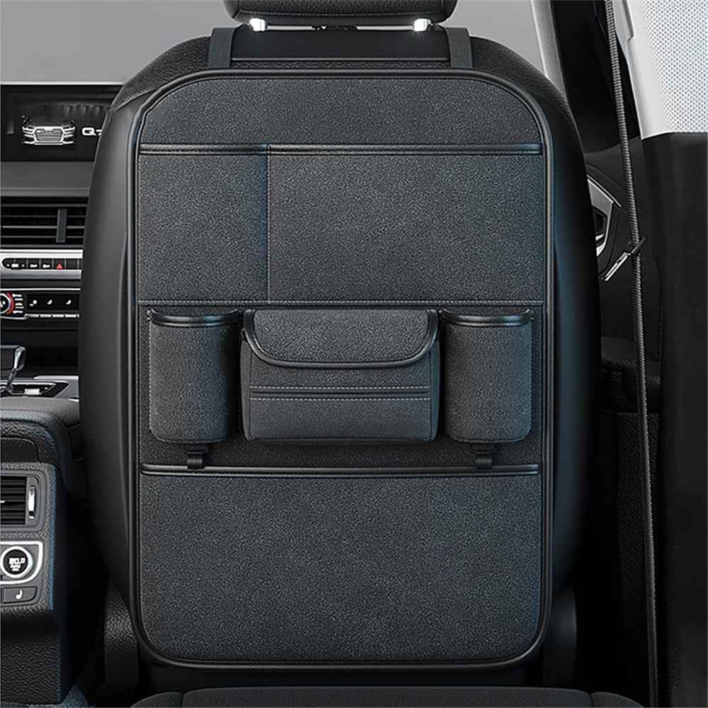 Car Seat Back Storage Bag Sheepskin Leather Hanging Organizer Tissue Holder - Black