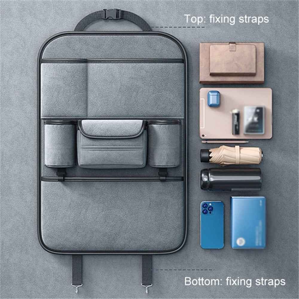Car Seat Back Storage Bag Sheepskin Leather Hanging Organizer Tissue Holder - Black