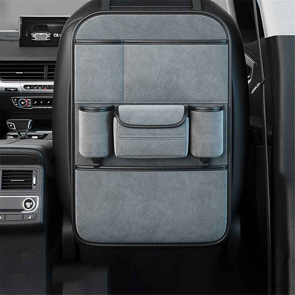 Car Seat Back Storage Bag Sheepskin Leather Hanging Organizer Tissue Holder - Grey