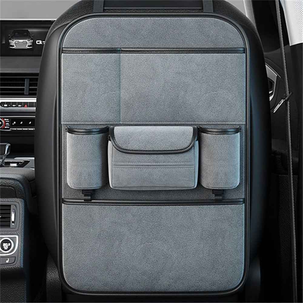 Car Seat Back Storage Bag Sheepskin Leather Hanging Organizer Tissue Holder - Grey