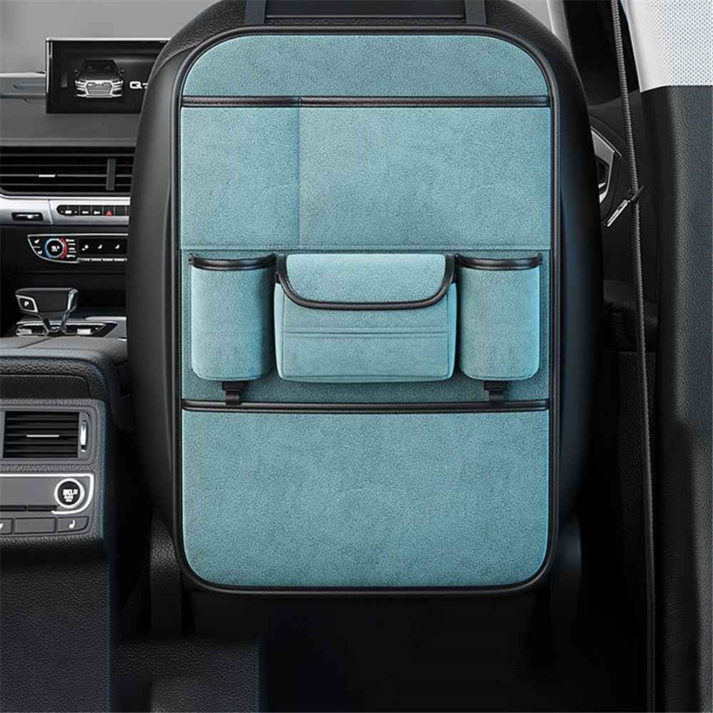 Car Seat Back Storage Bag Sheepskin Leather Hanging Organizer Tissue Holder - Cyan